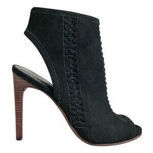 ALL SAINTS Vibrant Open Toe High Heeled Suede Ankle Booties Heels Black